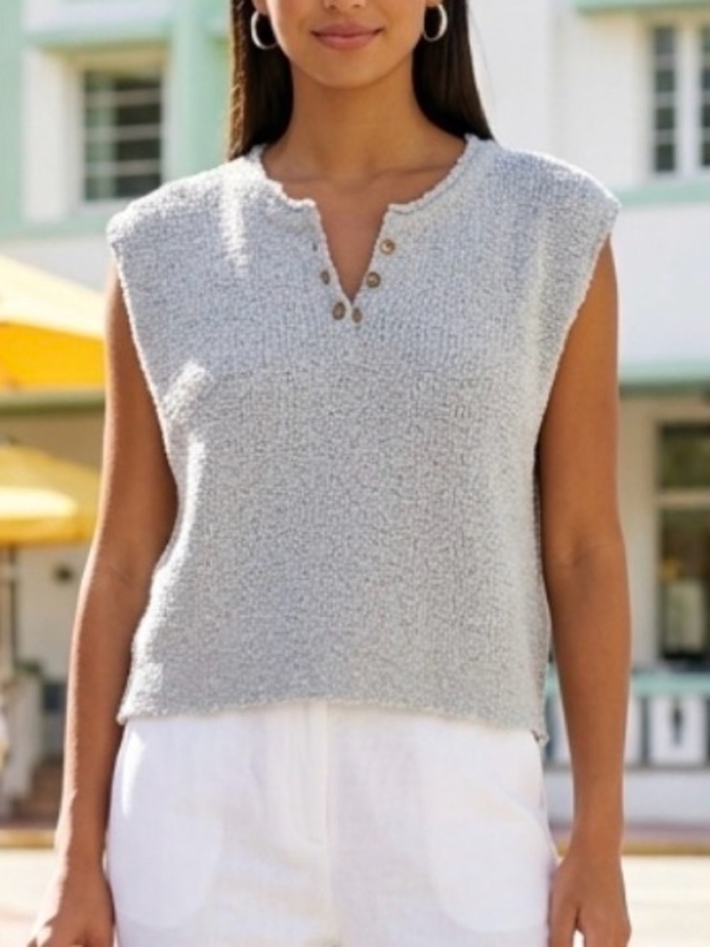 LA MIEL Sleeveless Bouclé Tank in Light Gray
